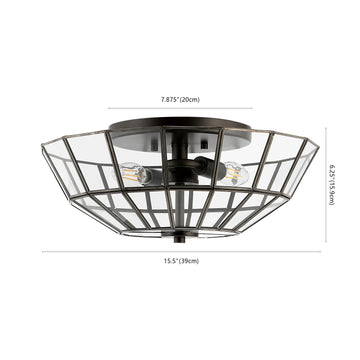 Theo 15.5" Farmhouse Rustic Iron/Glass LED Semi Flush Mount - JONATHAN Y